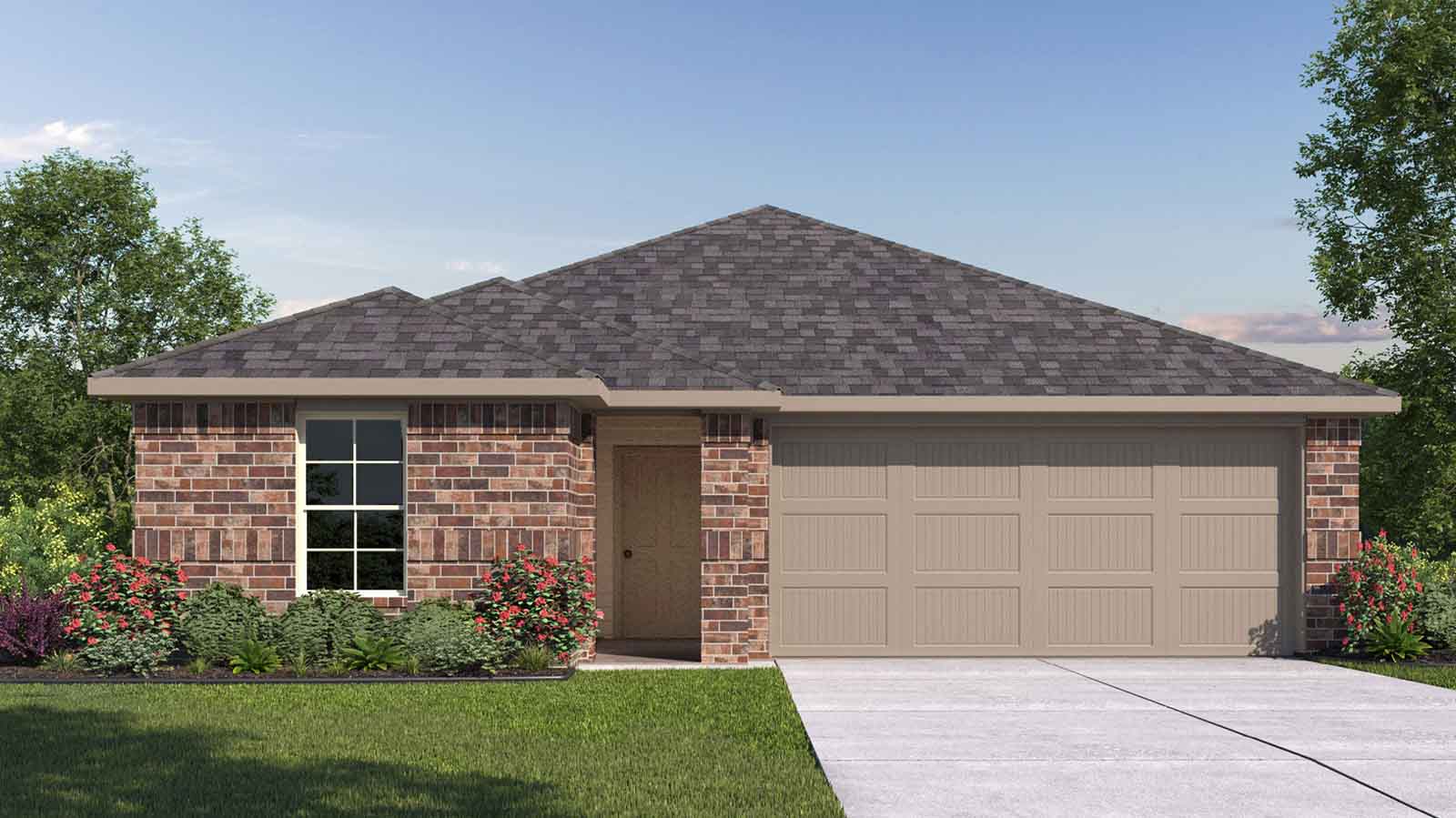 Single-story home with a two-car garage.