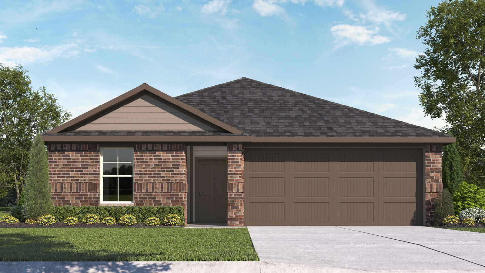 Single Story Brick Exterior Rendering