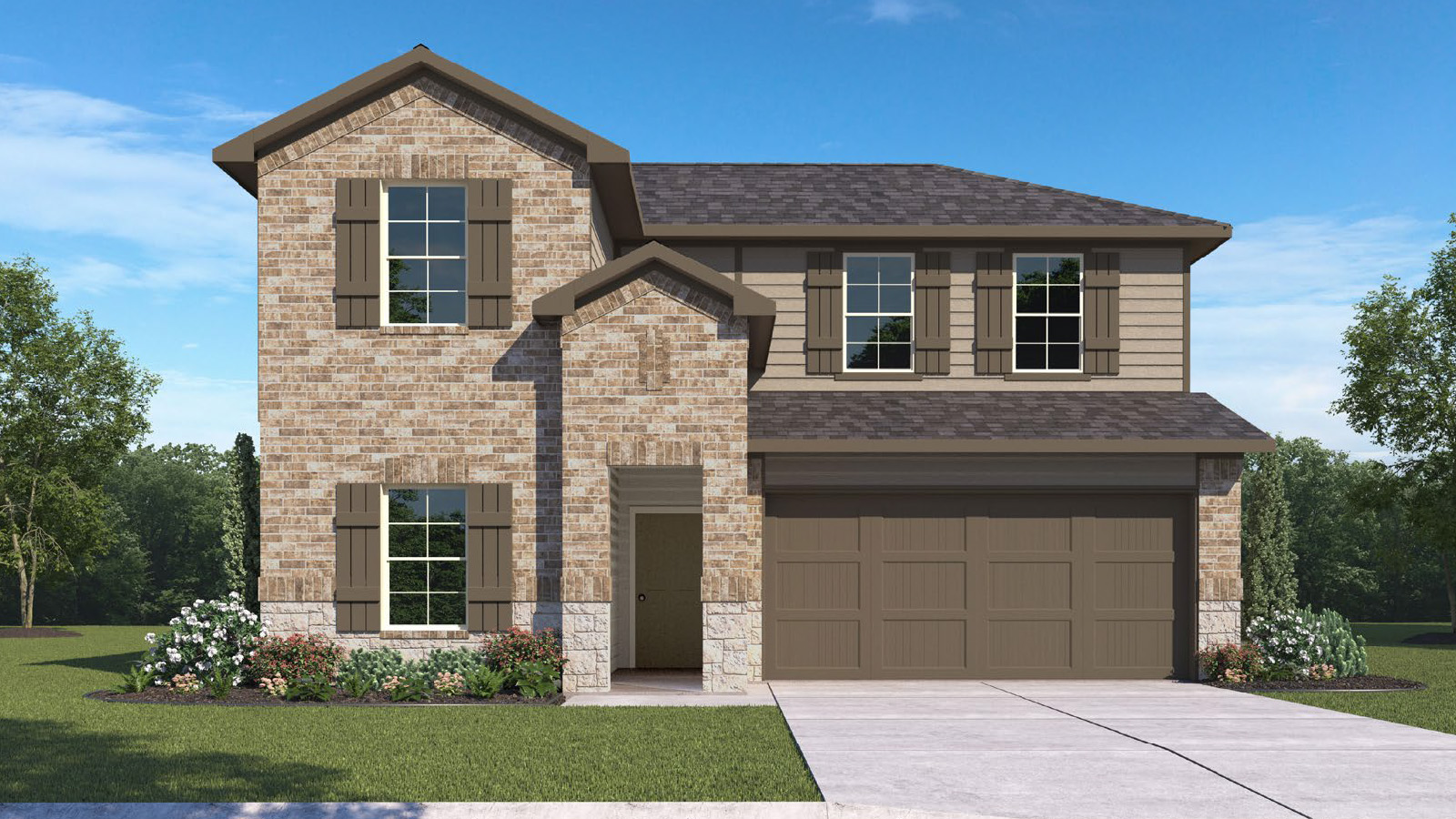 Two Story with Brick and Stone Exterior Rendering