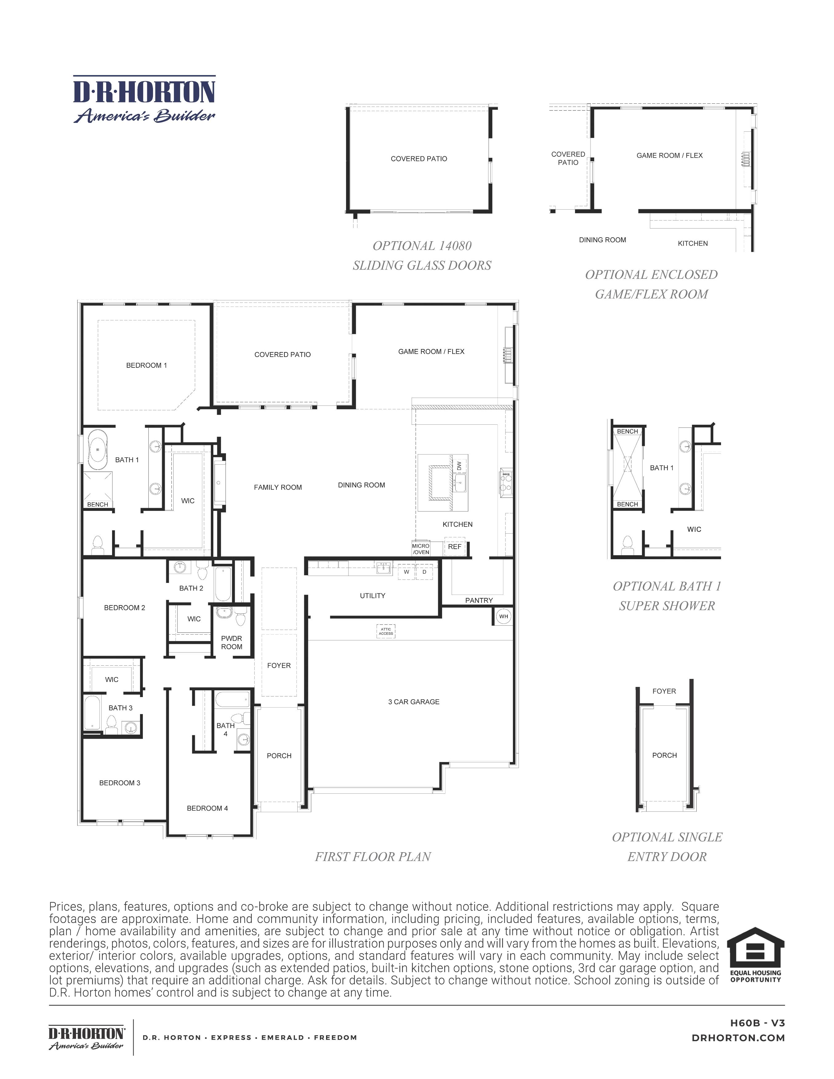 the portofino floor plan is a one story with 4 beds, 4/5 baths, and a 3 car-garage