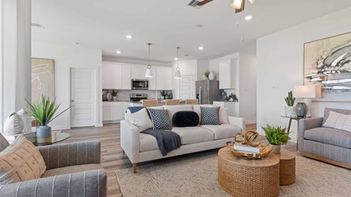 Living room with view of the kitchen