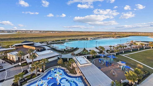 aerial view of lagoon and splash park