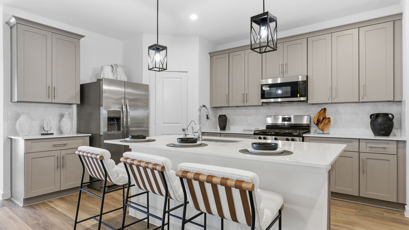 kitchen with large island and walk in pantry