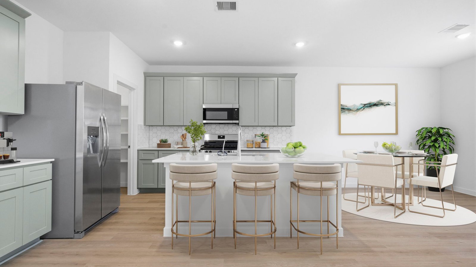 kitchen with large island with pantry