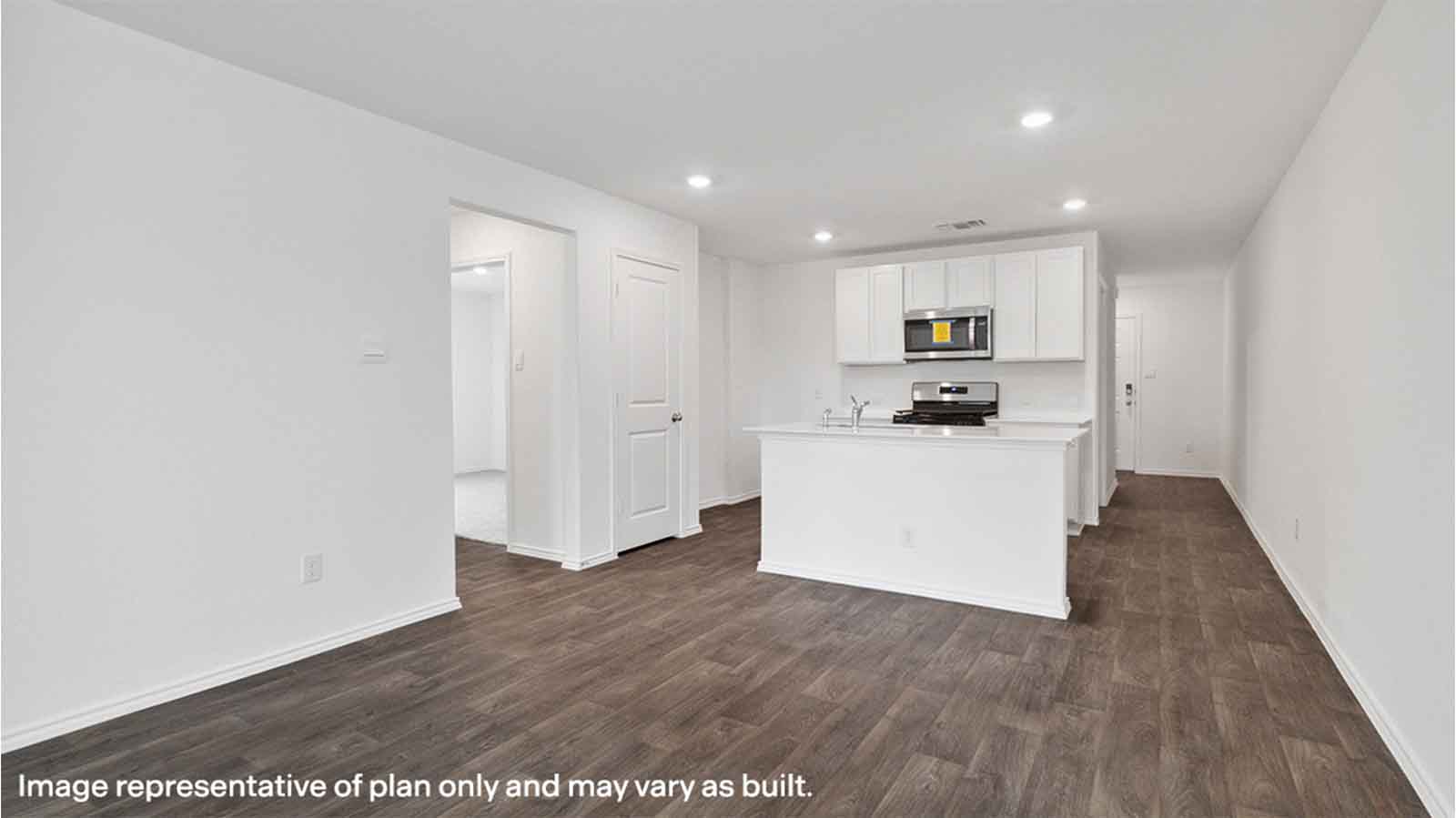 open concept kitchen living room and dining room