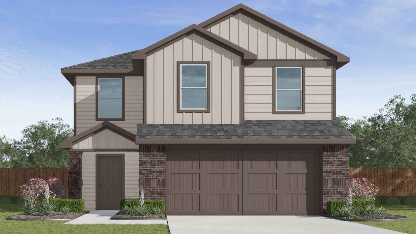 two story rendering with a two car garage