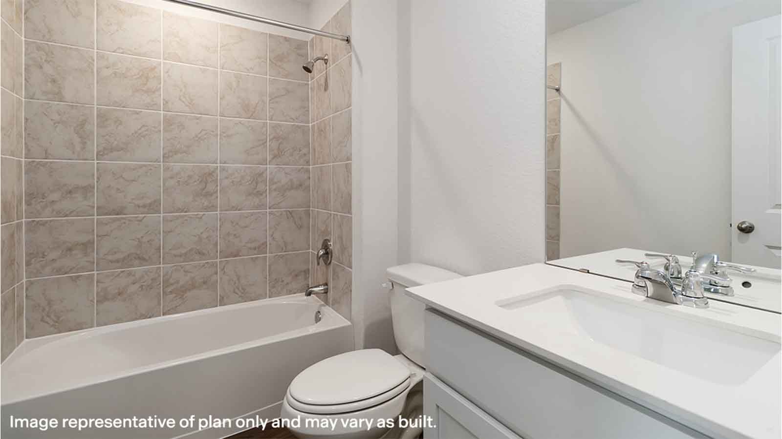 secondary bathroom with one sink and bathtub and shower combo