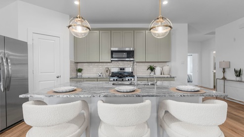Kitchen with a island and walk in pantry
