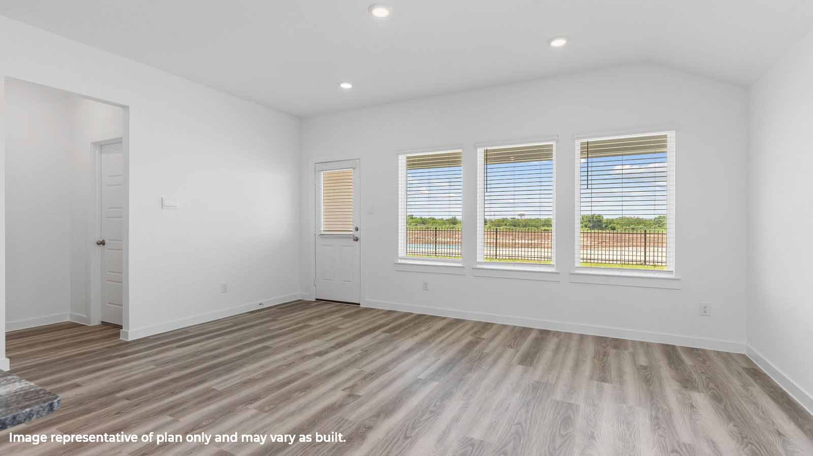 living room with three large windows