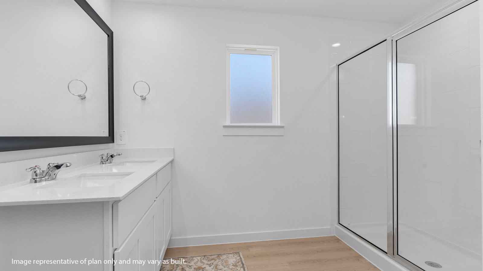 primary bathroom with stand alone shower and one window