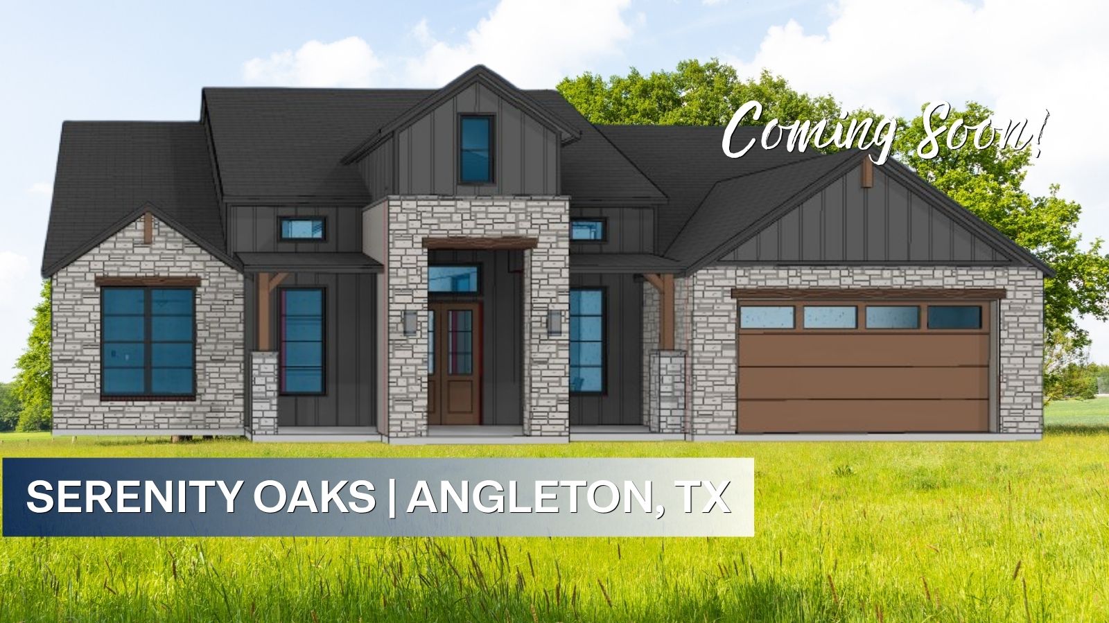 New homes in Serenity Oaks by DR Horton in Angleton TX with farmhouse style home elevations