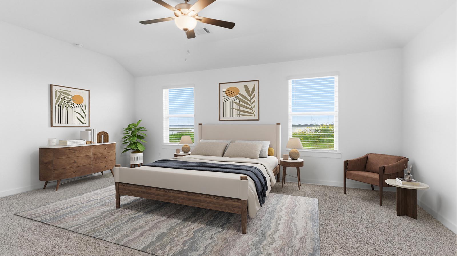 primary bedroom with two windows