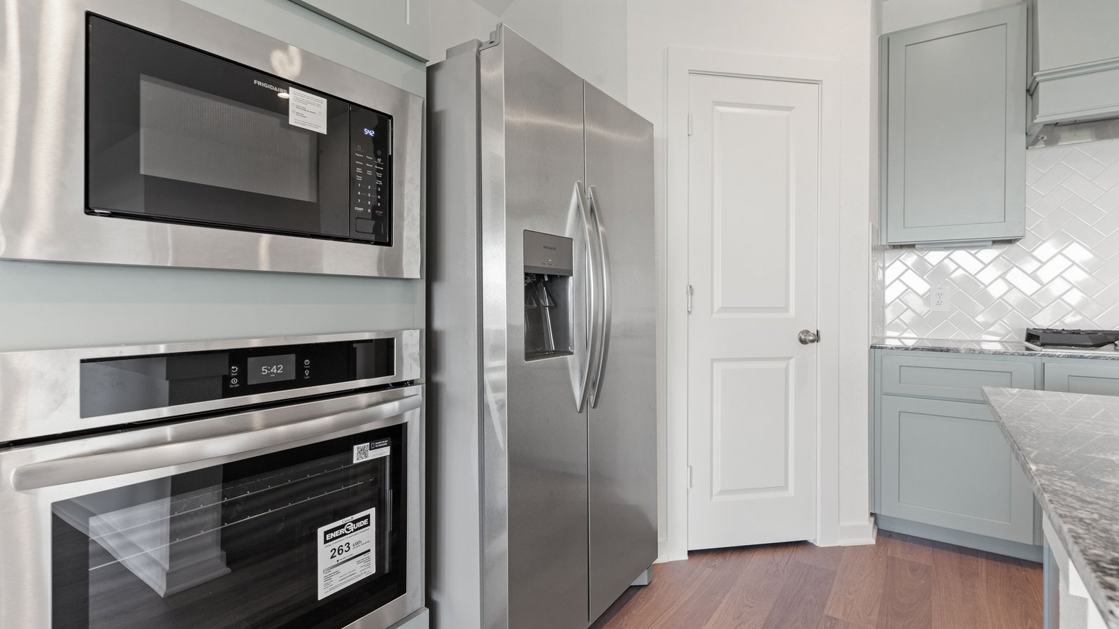 Interior kitchen with grey cabinets