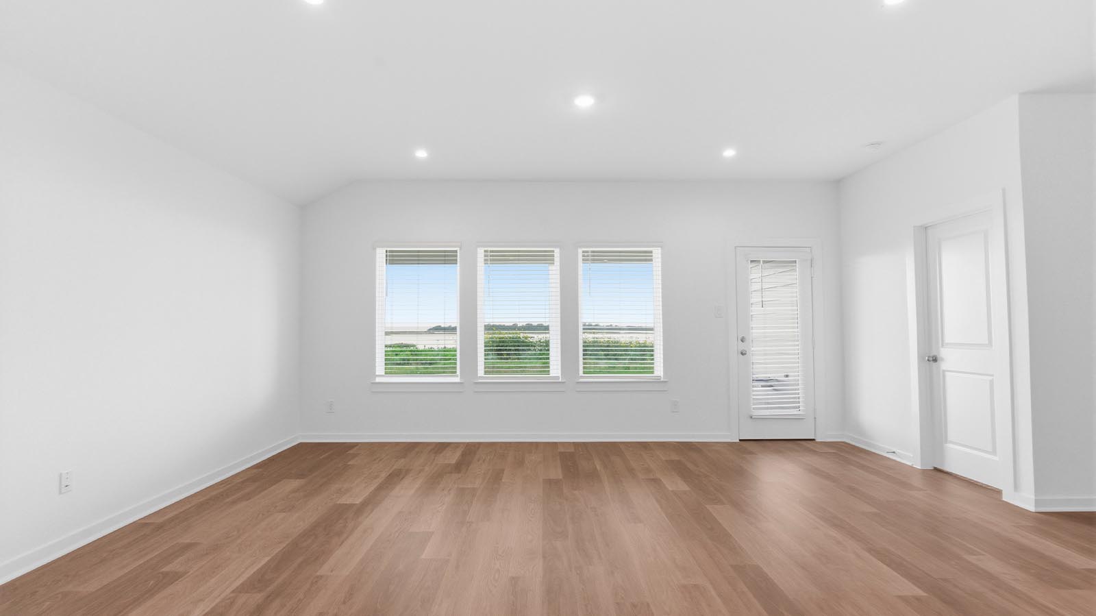 living room with three windows