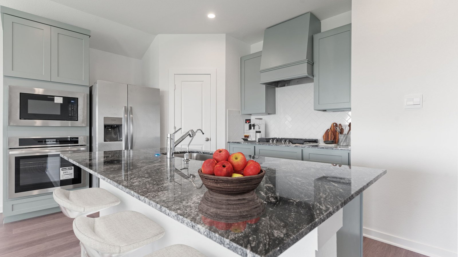 open kitchen layout with spacious island