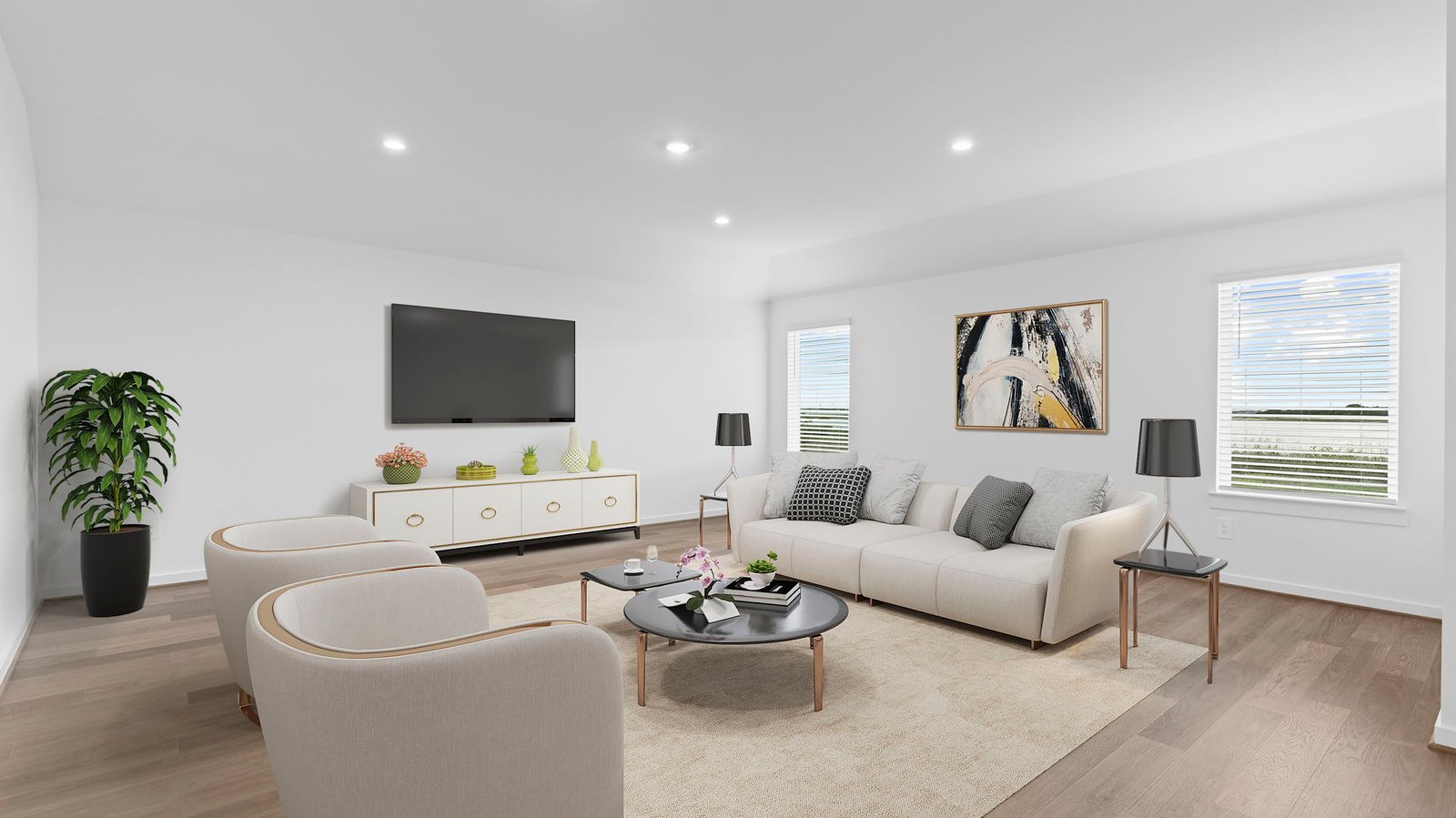 living room with two windows