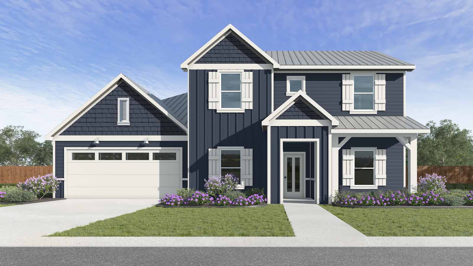 two story rendering with a two car garage