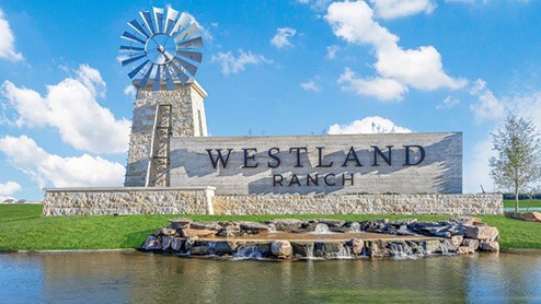 westland ranch community entry with lake
