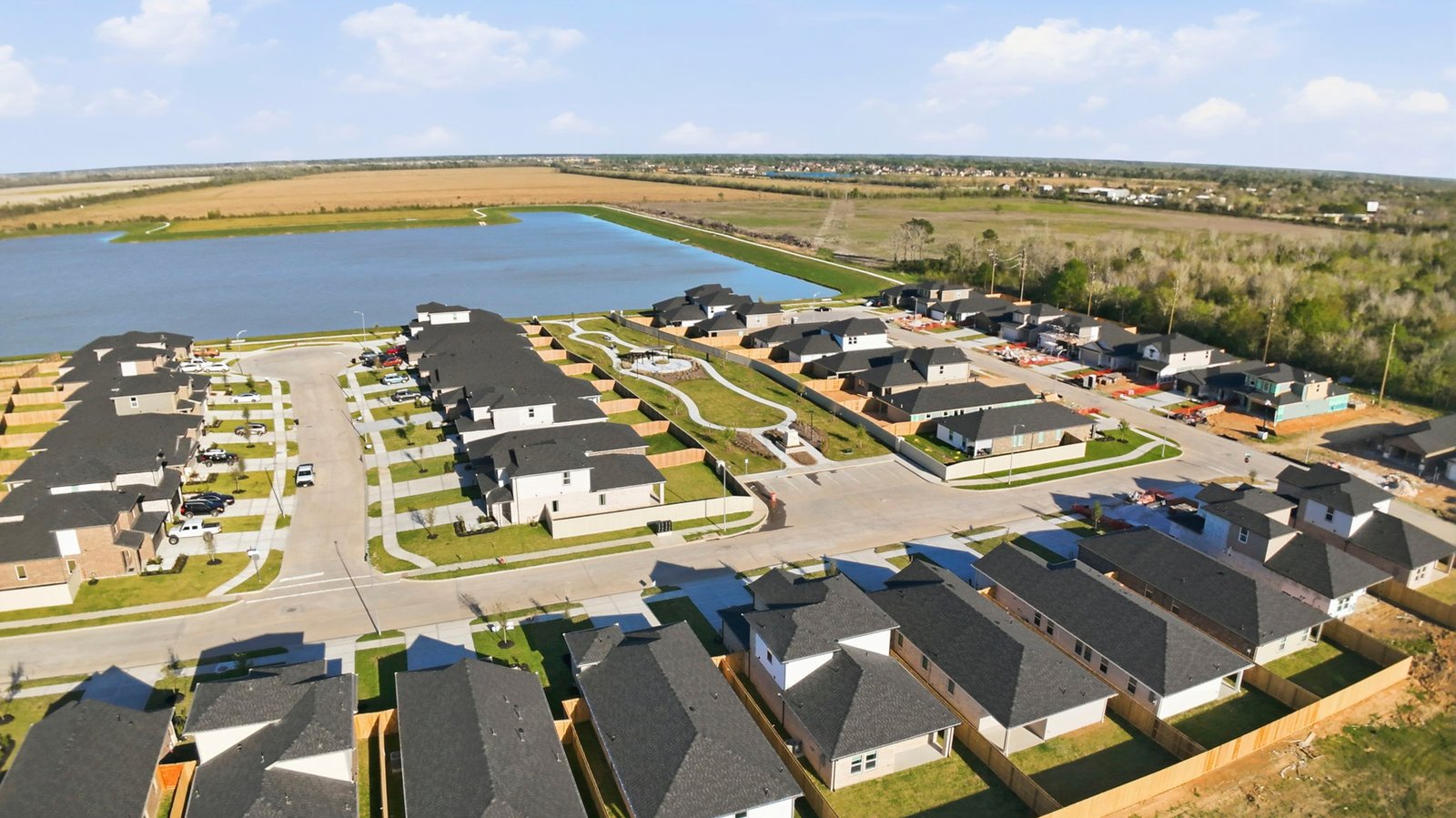 An aerial view of the homes in the community