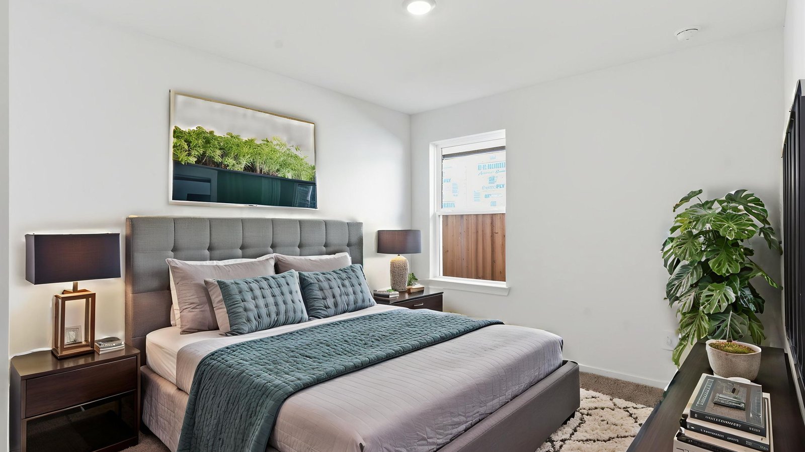 Comfortable guest bedroom featuring neutral-toned walls, carpeted flooring, and a separate closet.