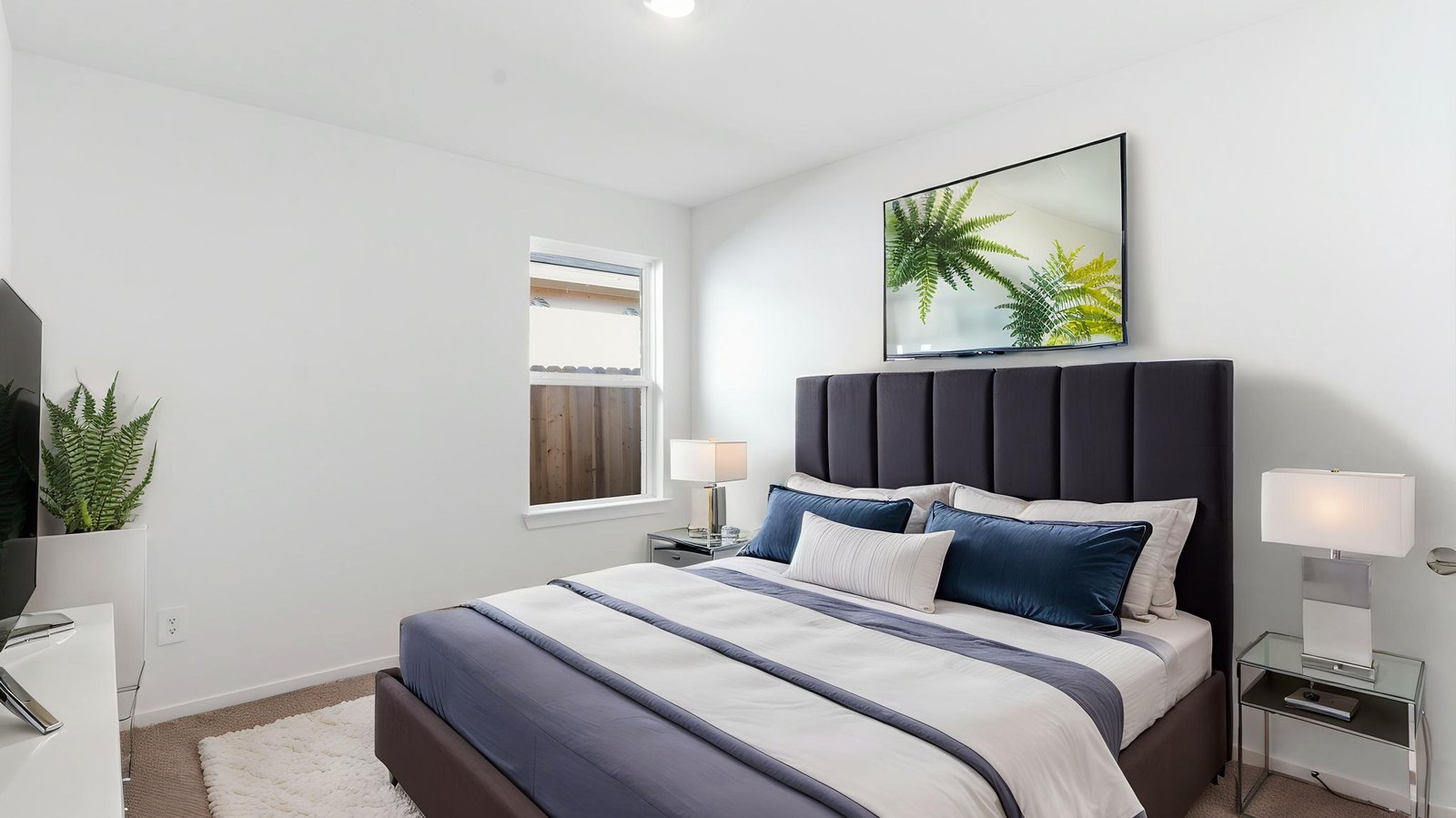 A third bedroom with neutral walls, plush carpet flooring and a separate closet.