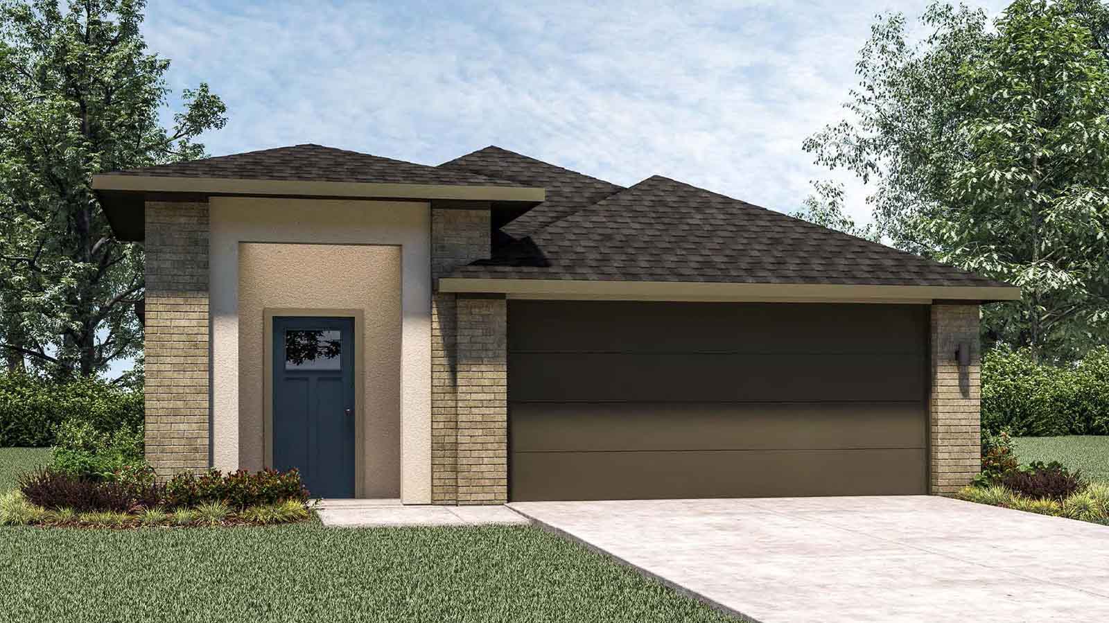 single story home with a two car garage rendering