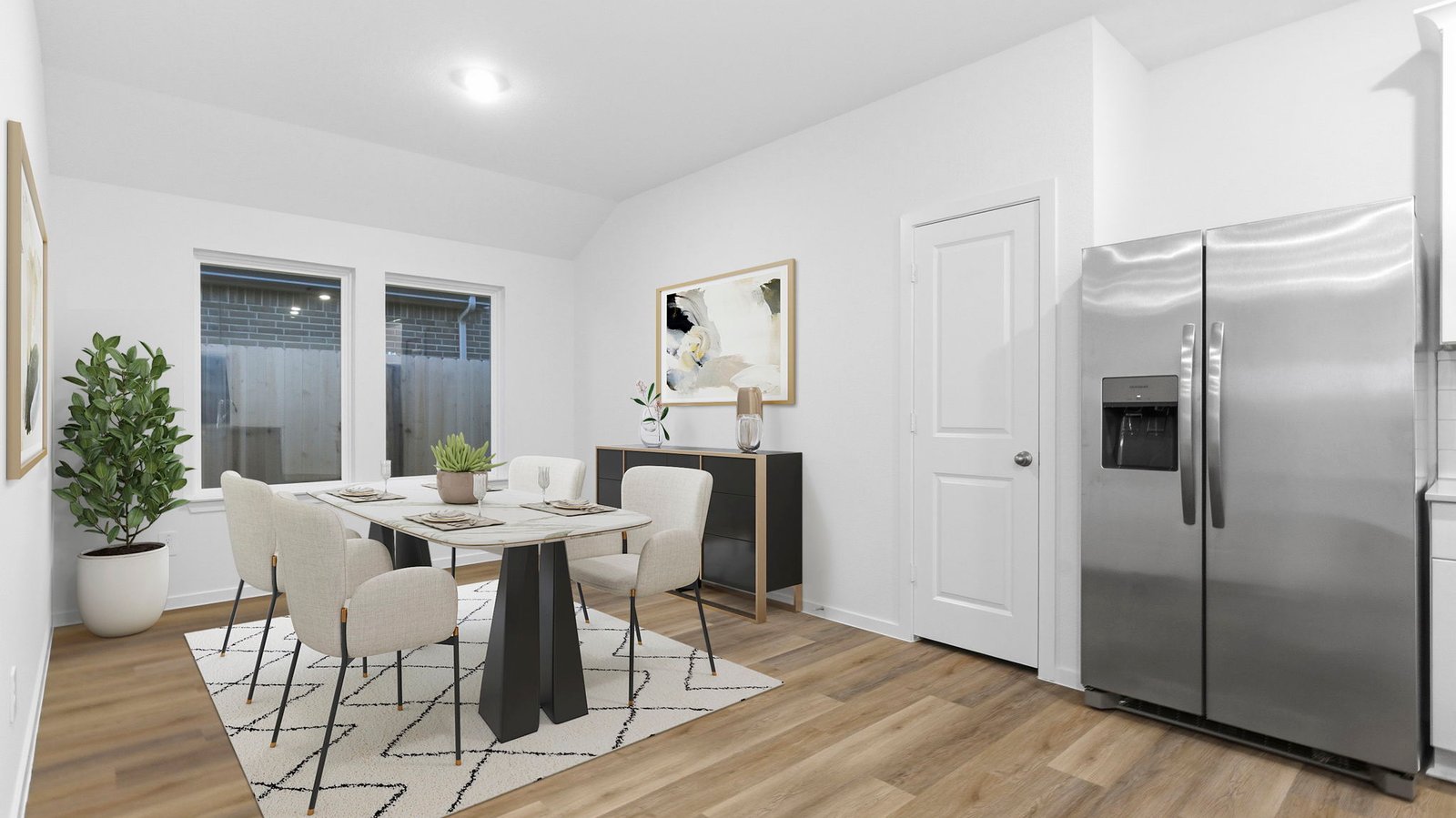 open concept dining room with large window