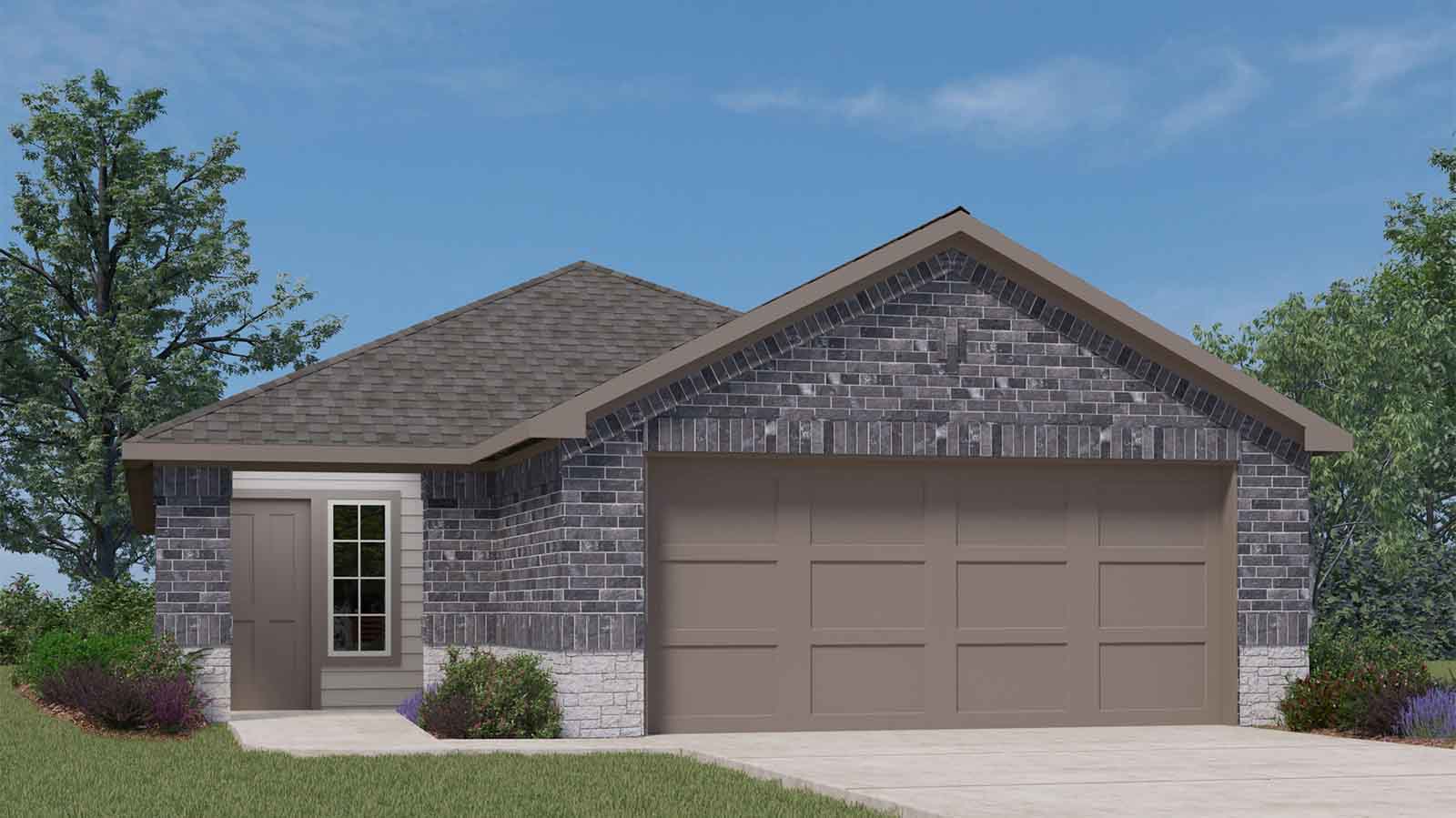 single story home with a two car garage rendering