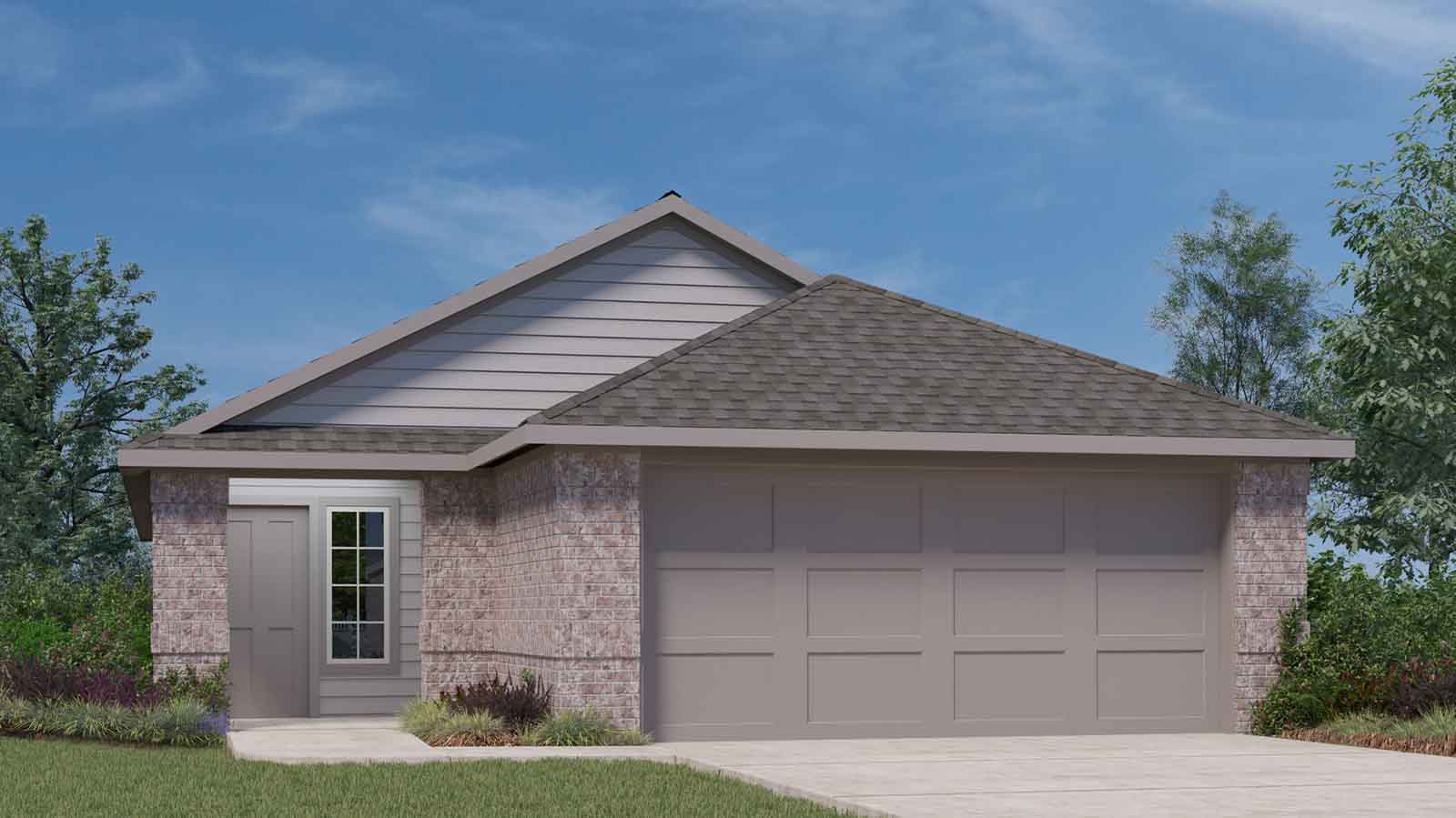 single story home with a two car garage rendering