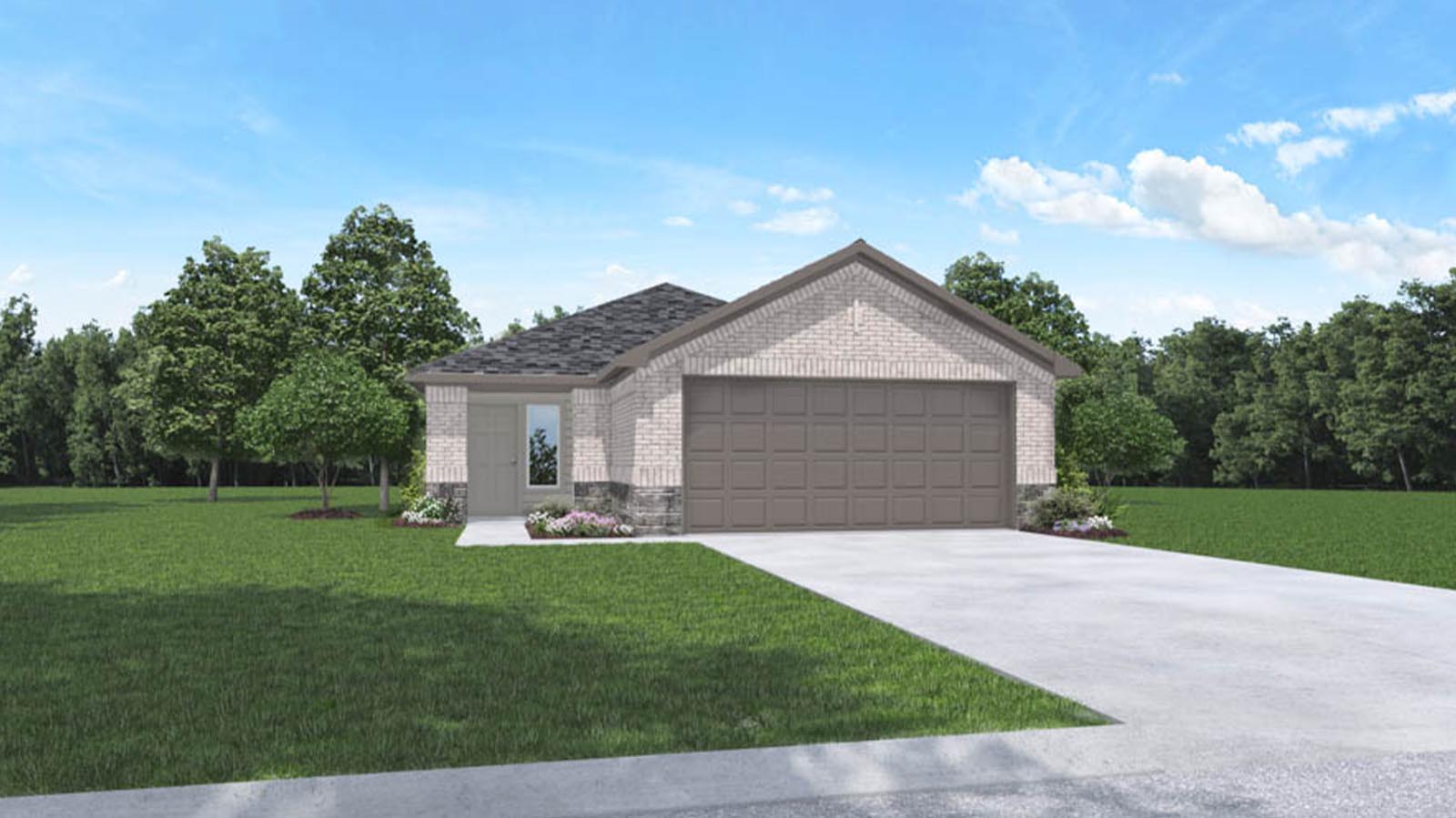 single story rendering with a 2 car garage