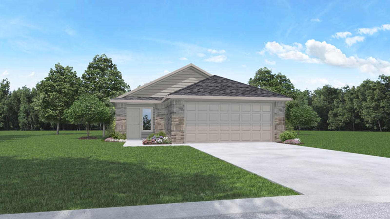 single story rendering with a 2 car garage