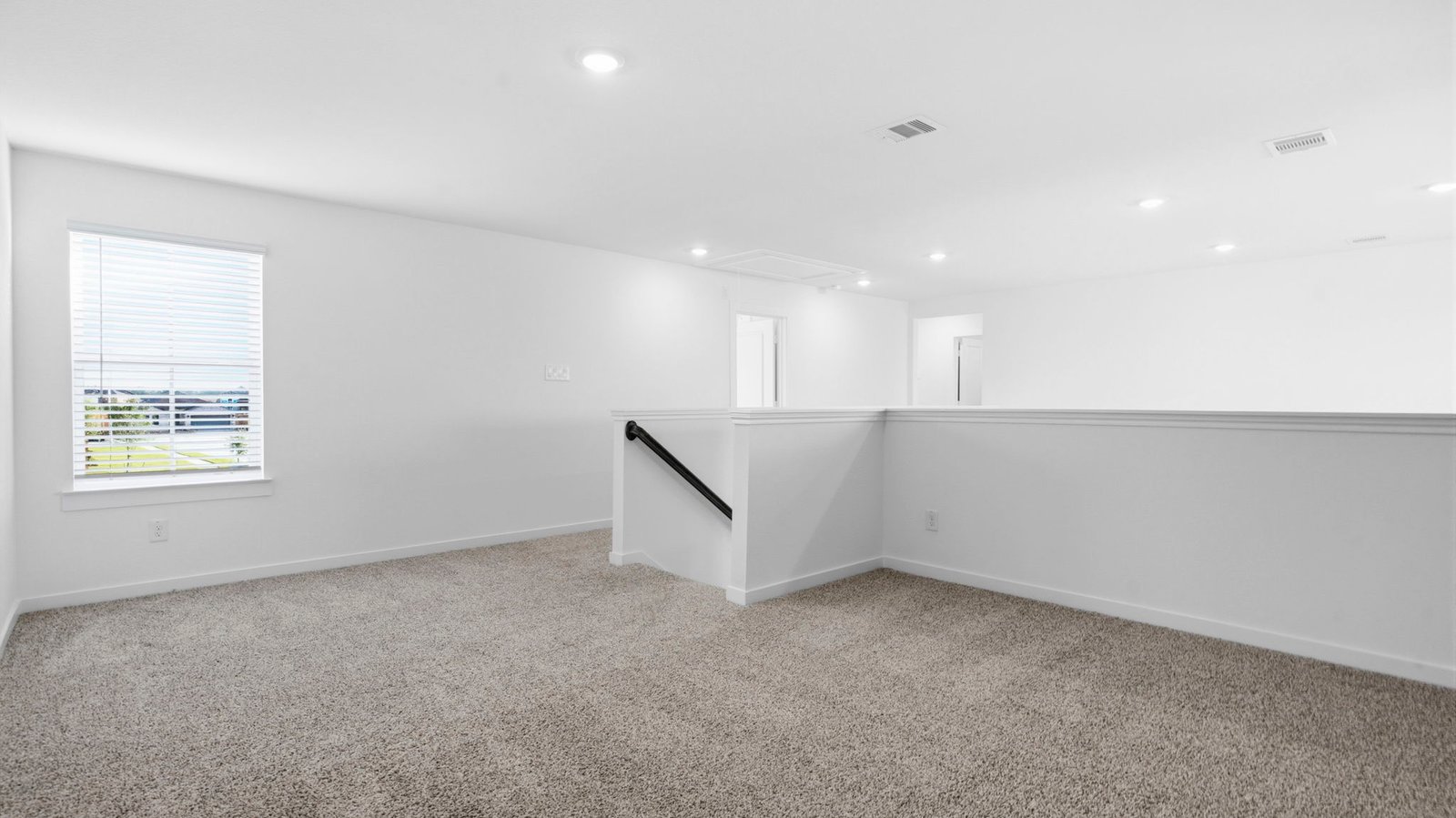 open concept game room with one window