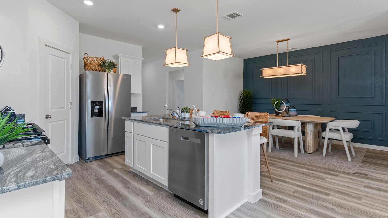 Spacious Kitchen with center island overlooking the Dining area
