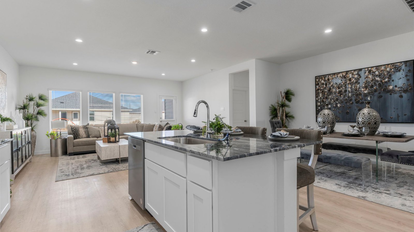 open concept kitchen and dining room