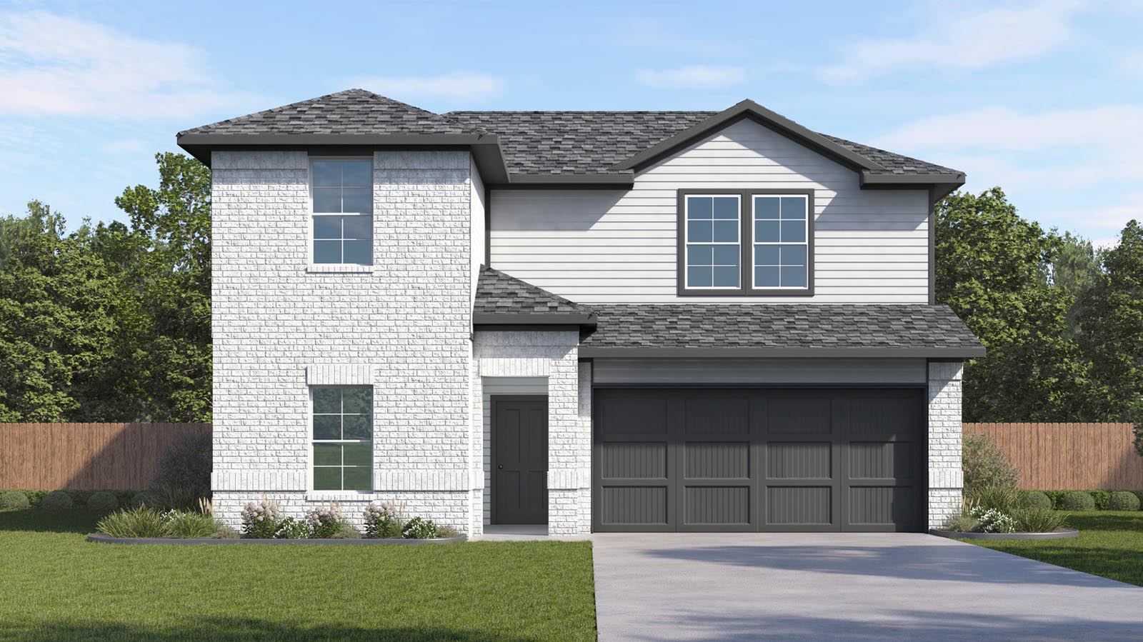 two story home with a two car garage rendering