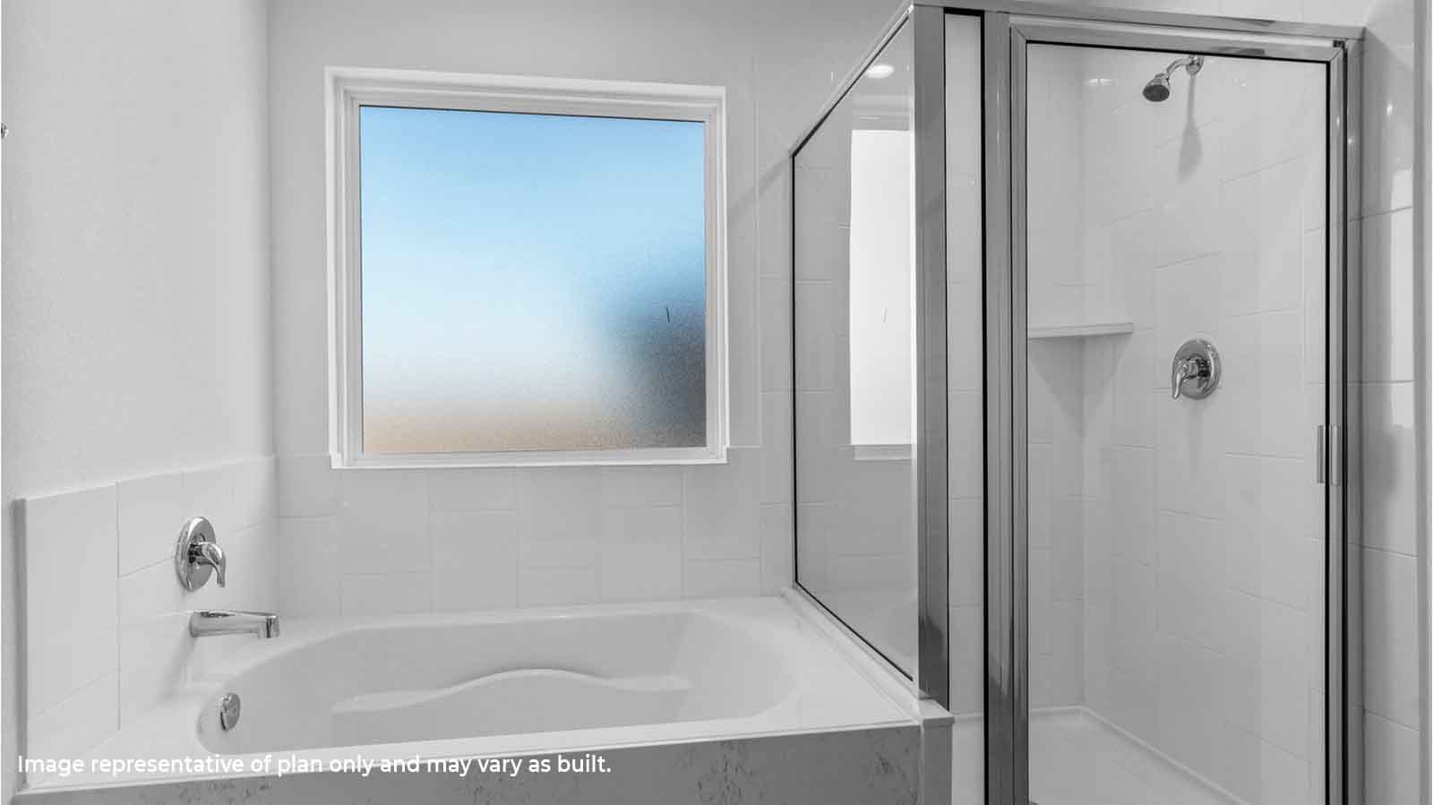 primary bathroom  with bathtub and shower