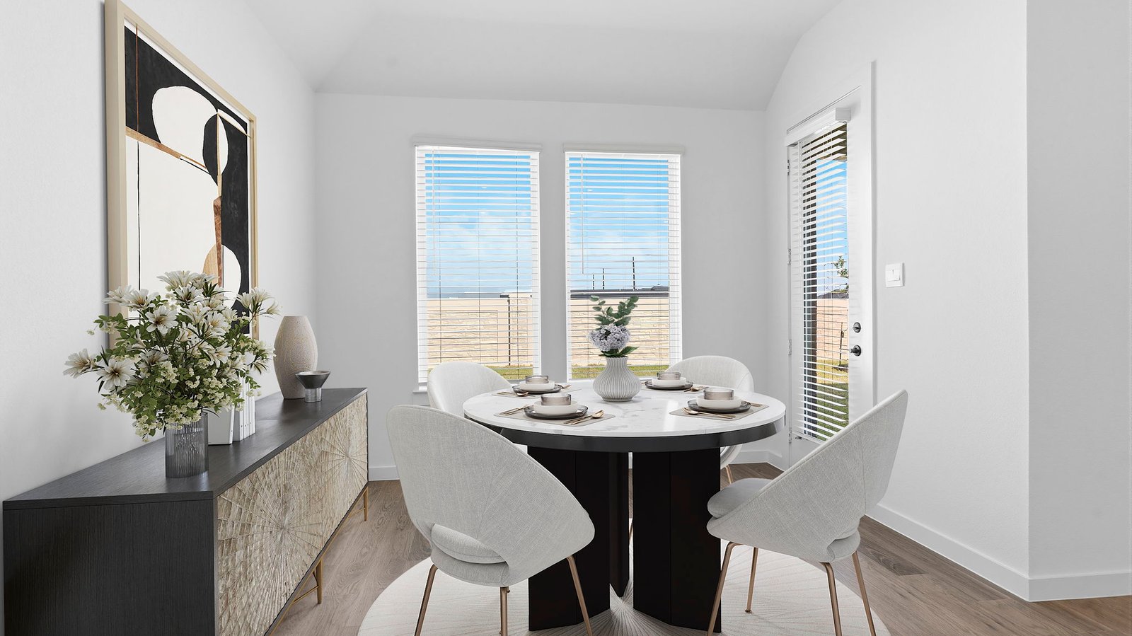 dining room with large window