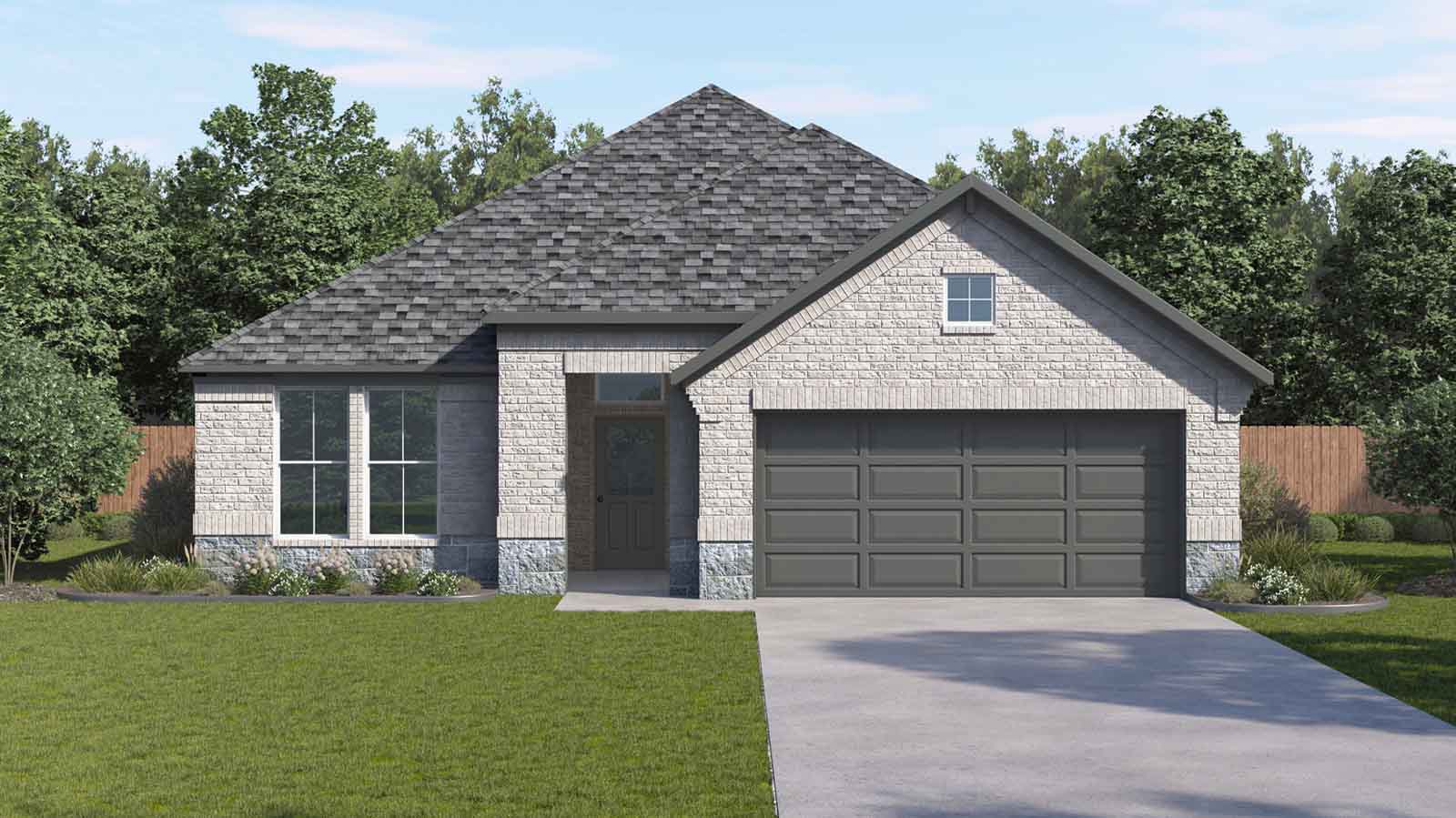 single story home with a two car garage rendering