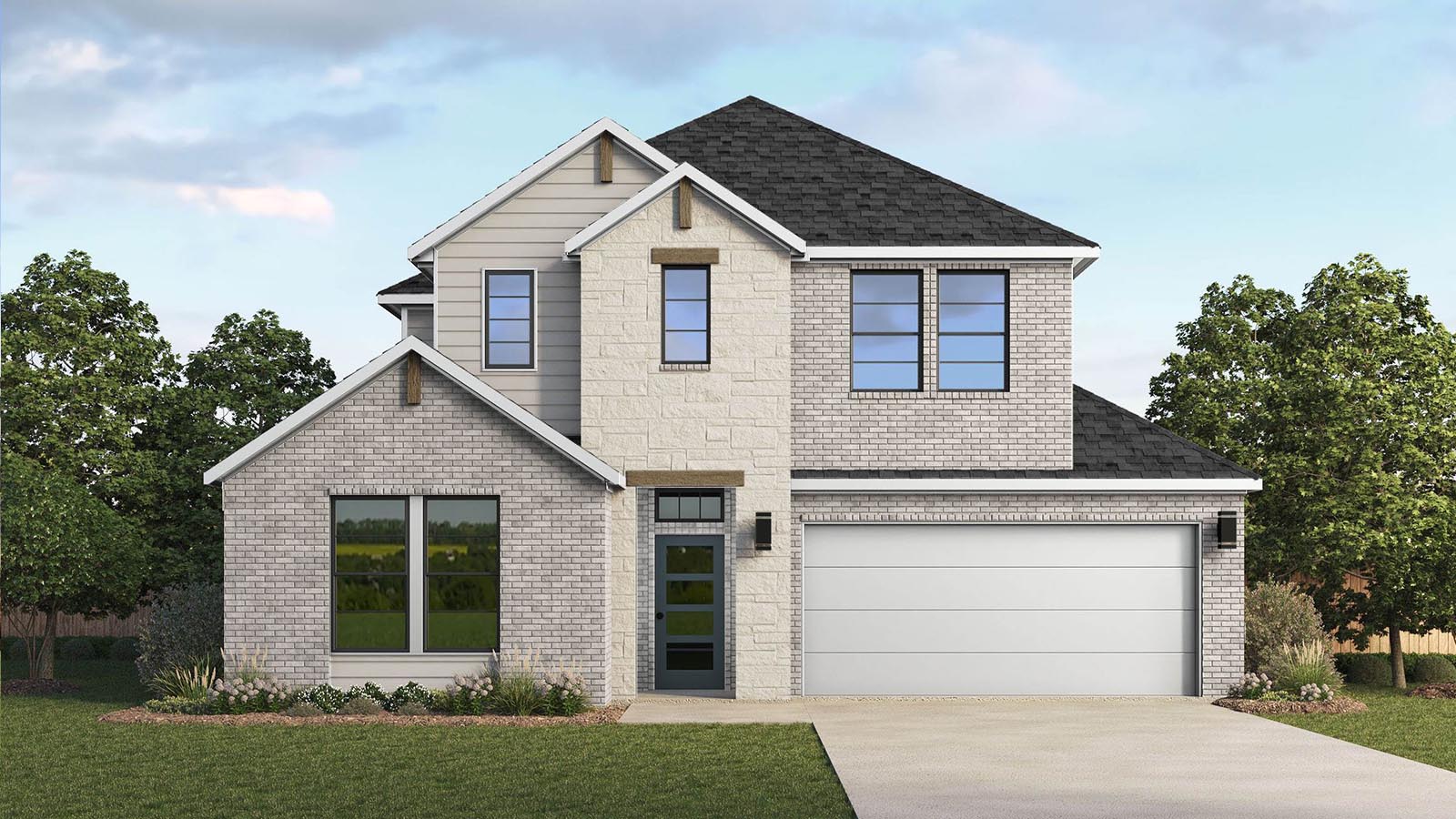two story home with a two car garage rendering