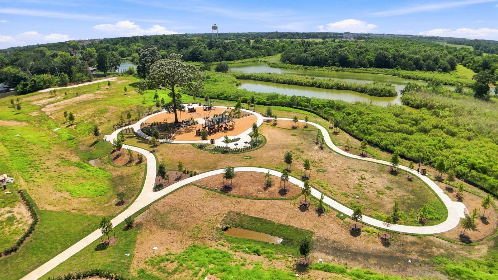 aerial view of the community park next to clear creek