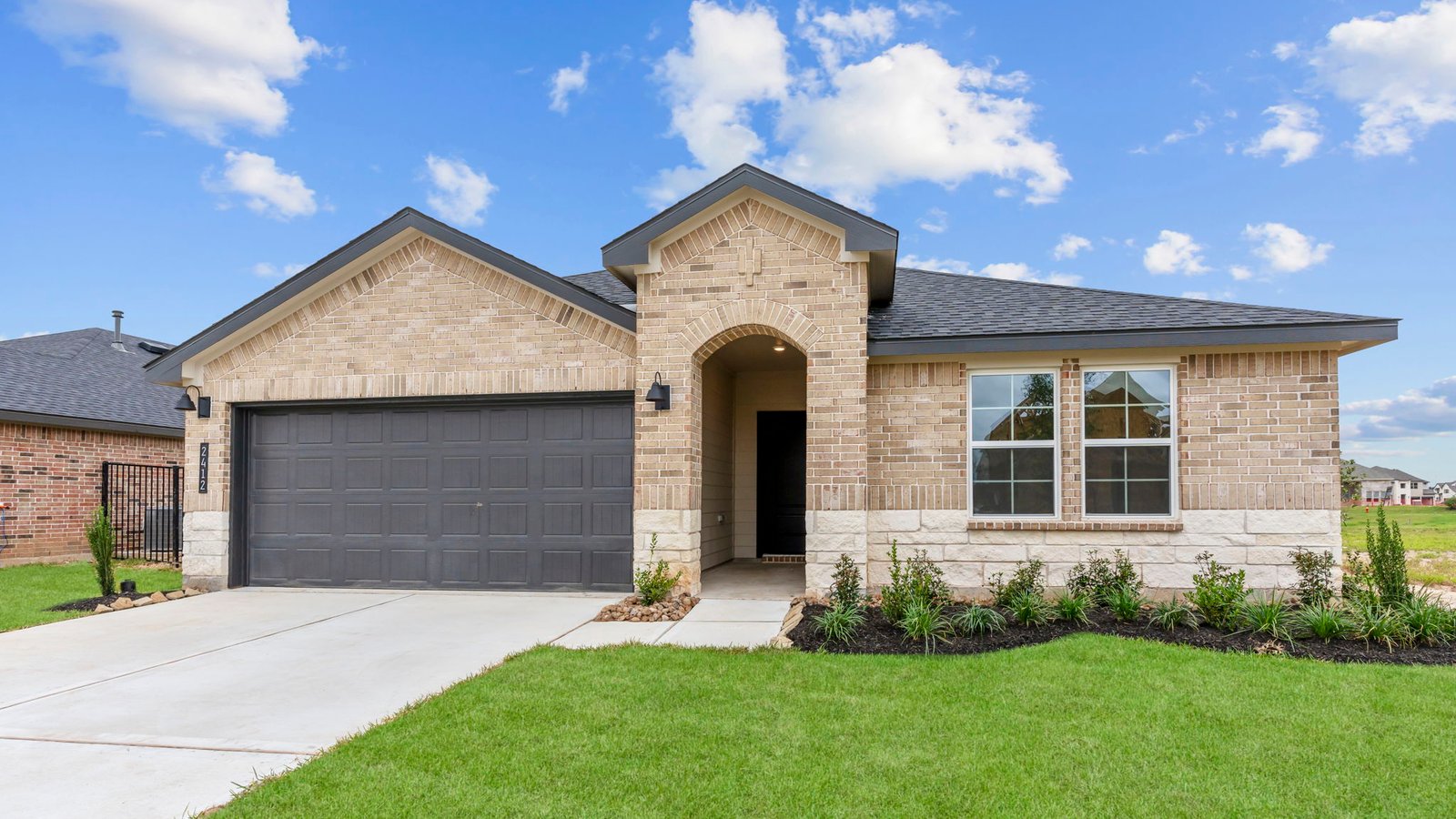 Front view of the new built one story home