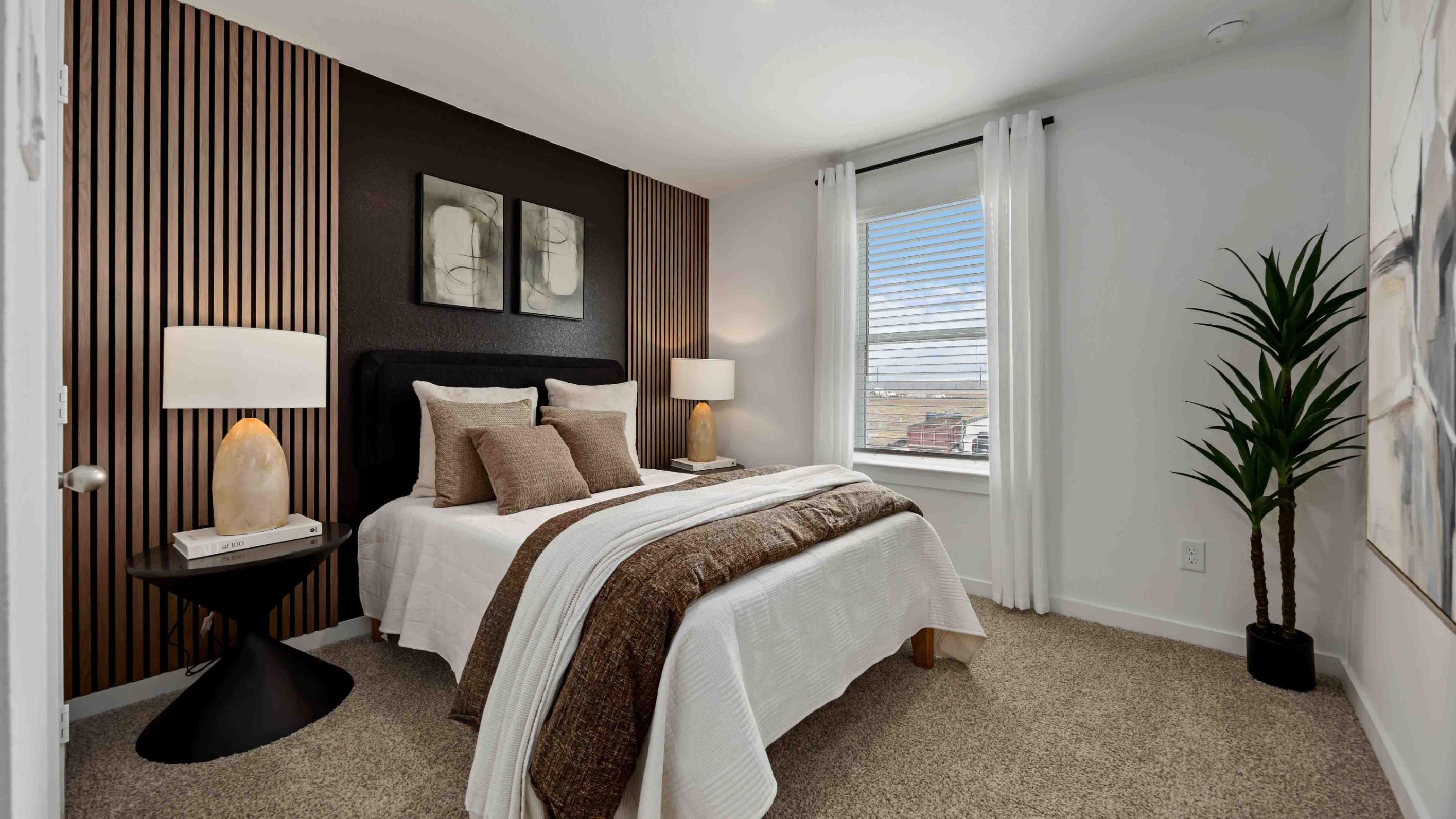 secondary bedrooms have light neutral walls and carpet flooring