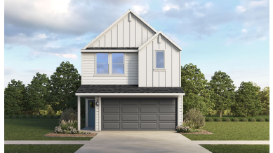 Two-story home with white siding and light colored trim
