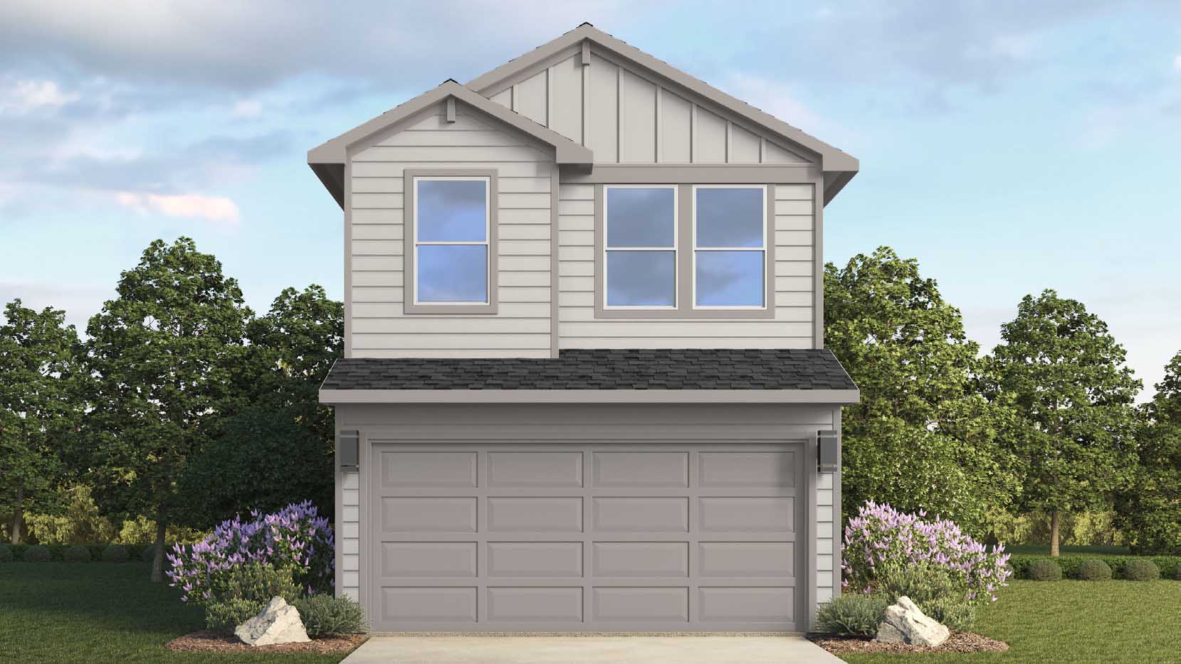 the honeysuckle floor plan as a two story home with light grey siding