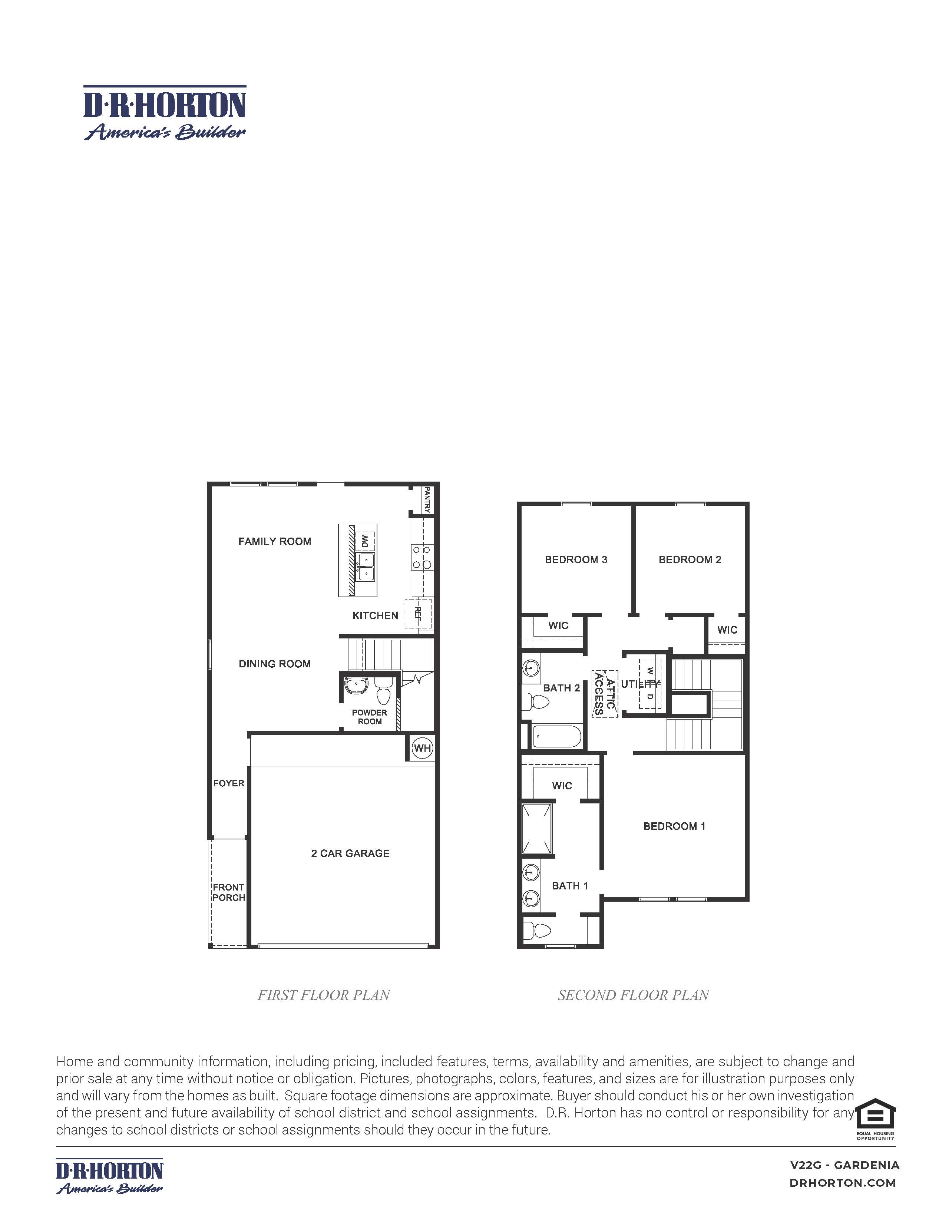 the gardenia floor plan with three bedrooms and two and a half bathrooms