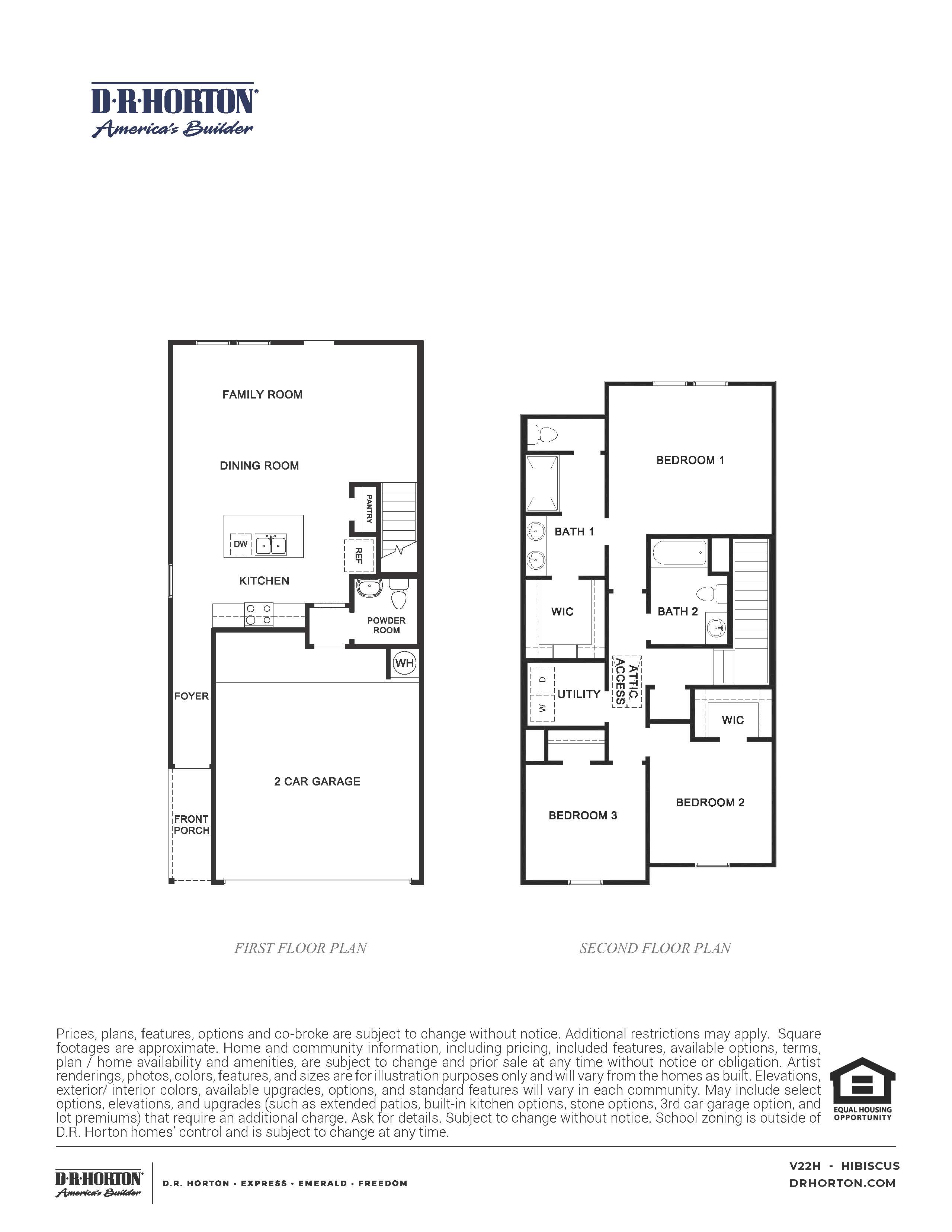the hibiscus floor plan with three bedrooms and two and a half bathrooms