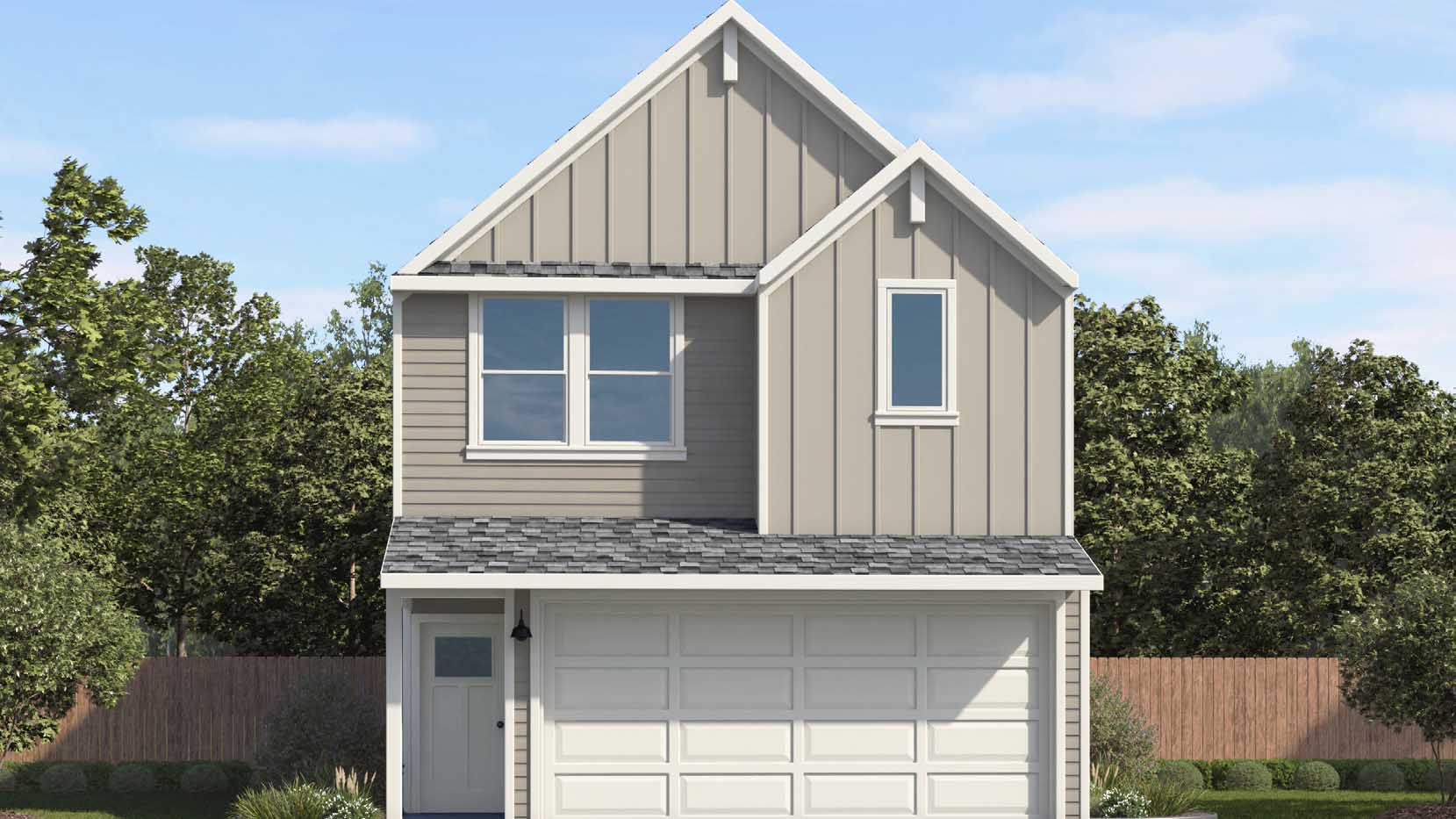 two-story home with beige siding and a two-car garage