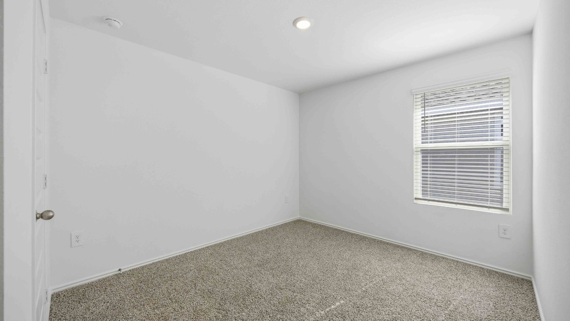 third bedroom has light neutral walls and carpet flooring