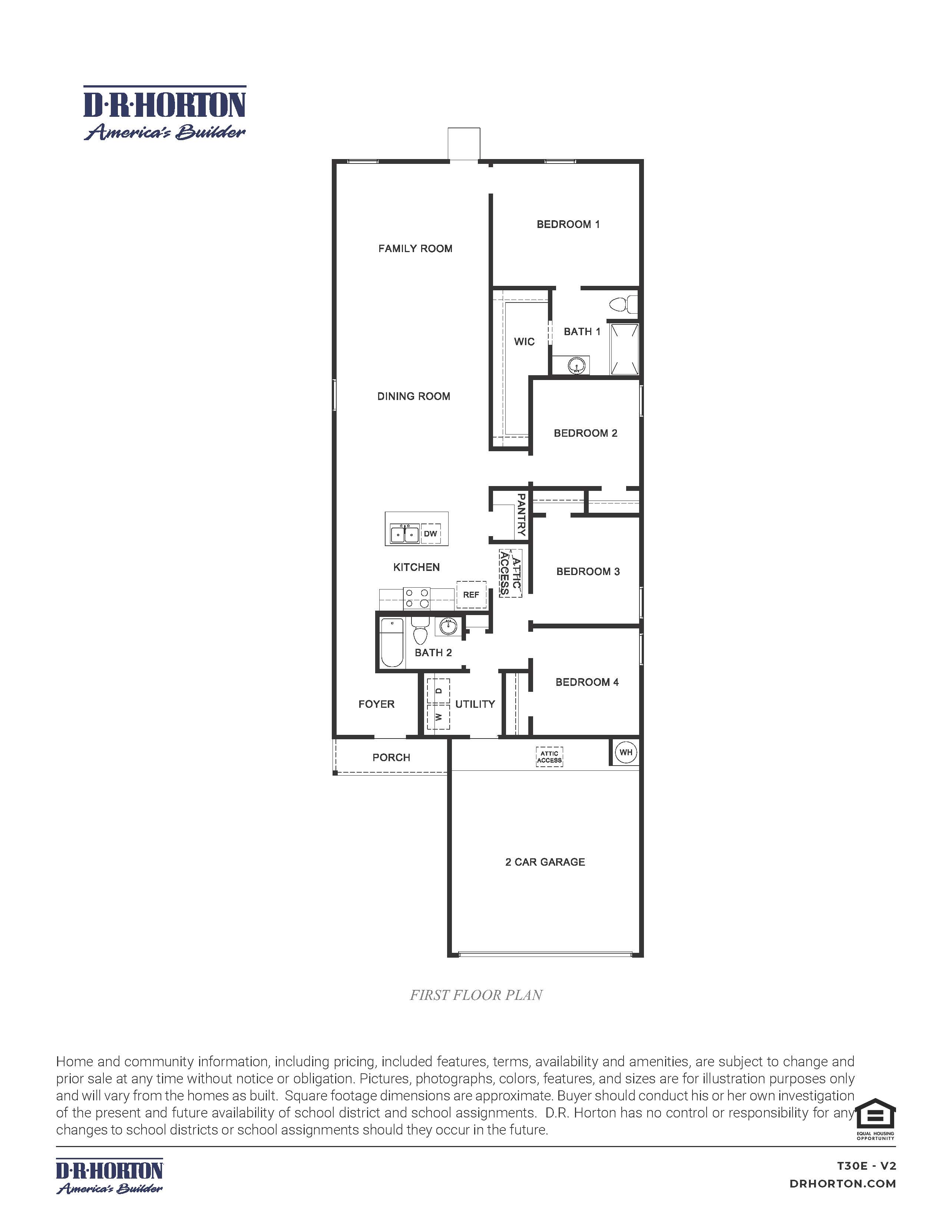 one story floor plan with four bedrooms and 2 bathrooms