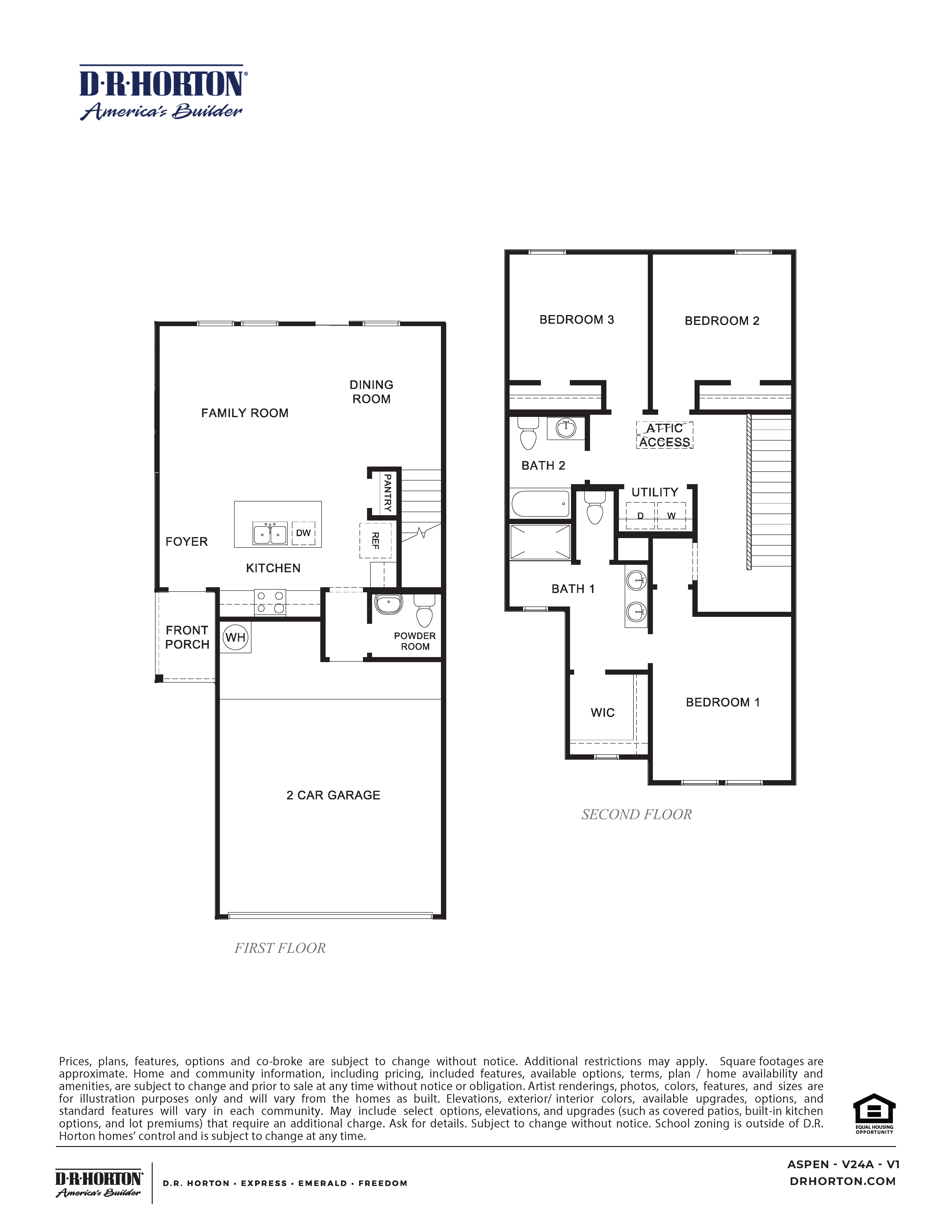 the aspen floorplan is a two-story home with 3 bedrooms, 2.5 bathrooms, and has an open concept living plan on the first floor